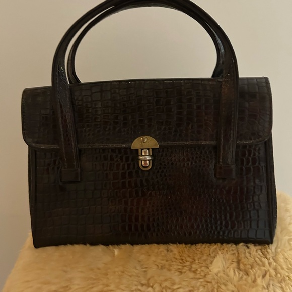 VINTAGE Elegant Brown Crocodile Pattern Handbag - Picture 1 of 12